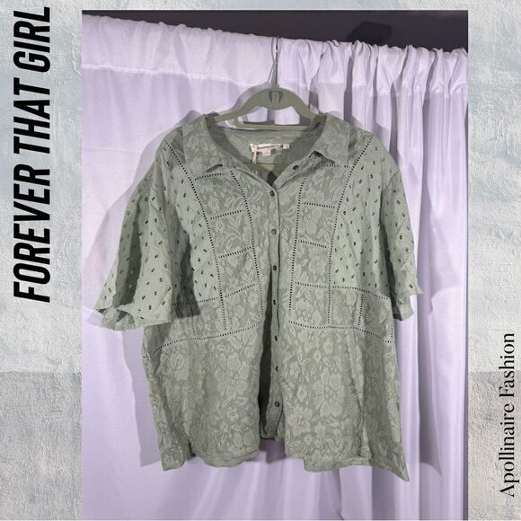 FOREVER THAT GIRL EYELET BLOUSE IN FERN 3X NWT - Picture 1 of 3